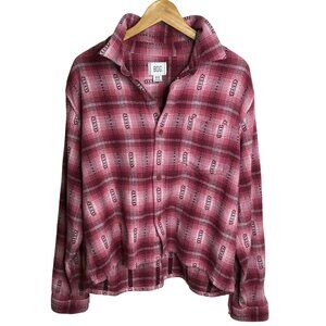 BDG Red Plaid Cropped Oversized Shacket Boyfriend Fit Cotton M Urban Outfitters